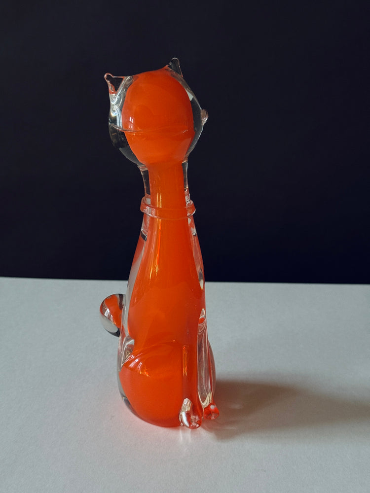 Katze Murano Glas Skulptur Seguso Sommerso Italy Orange 1960er