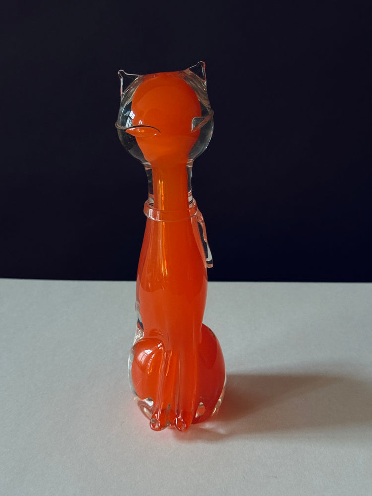 Katze Murano Glas Skulptur Seguso Sommerso Italy Orange 1960er