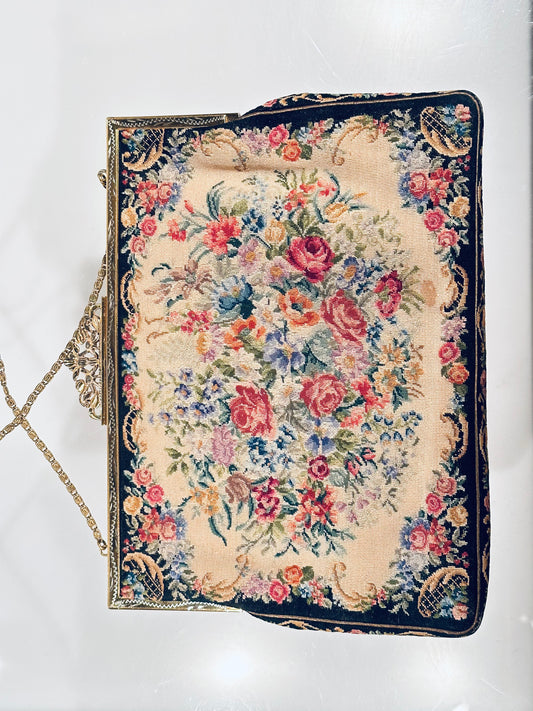 Petit Point Abendtasche Handtasche petit point floral bestickt Theater Oper art deco 1930er
