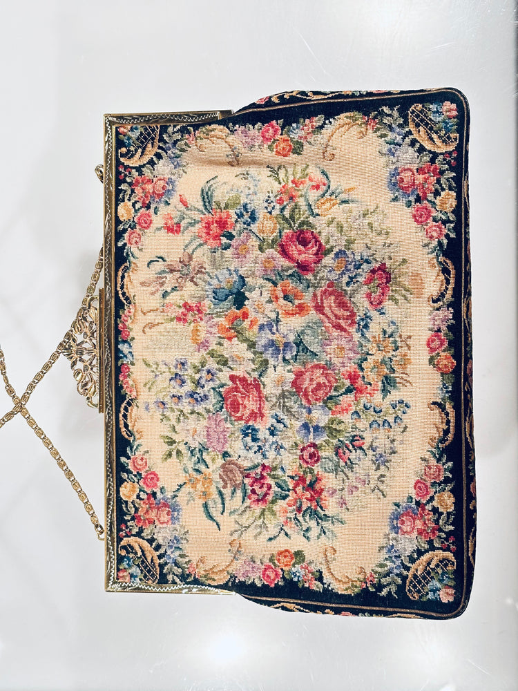 Petit Point Abendtasche Handtasche petit point floral bestickt Theater Oper art deco 1930er