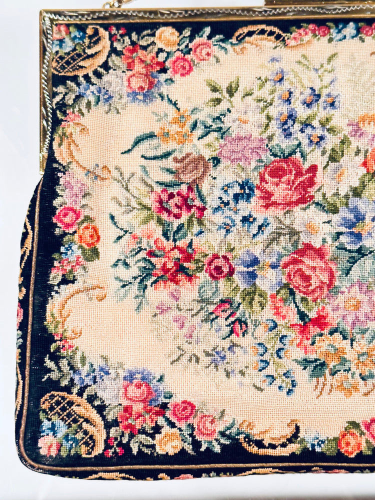 Petit Point Abendtasche Handtasche petit point floral bestickt Theater Oper art deco 1930er