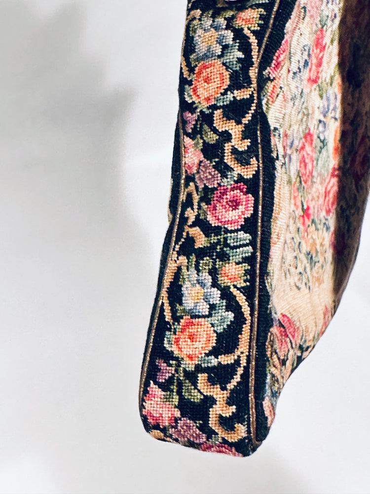 Petit Point Abendtasche Handtasche petit point floral bestickt Theater Oper art deco 1930er