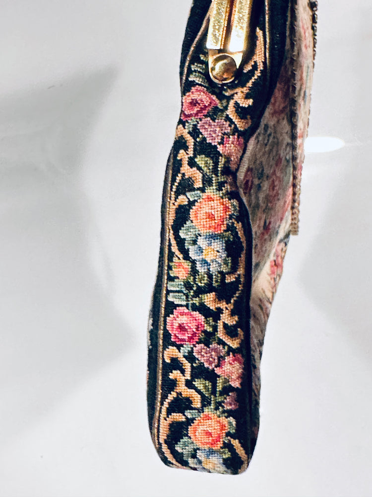 Petit Point Abendtasche Handtasche petit point floral bestickt Theater Oper art deco 1930er