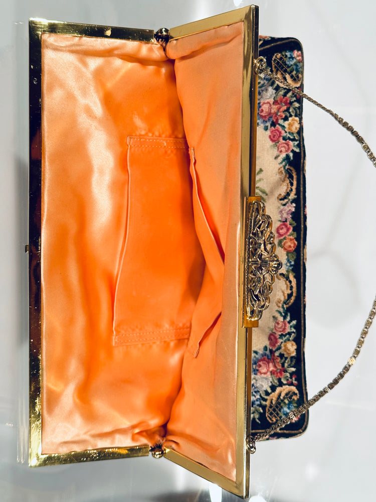 Petit Point Abendtasche Handtasche petit point floral bestickt Theater Oper art deco 1930er
