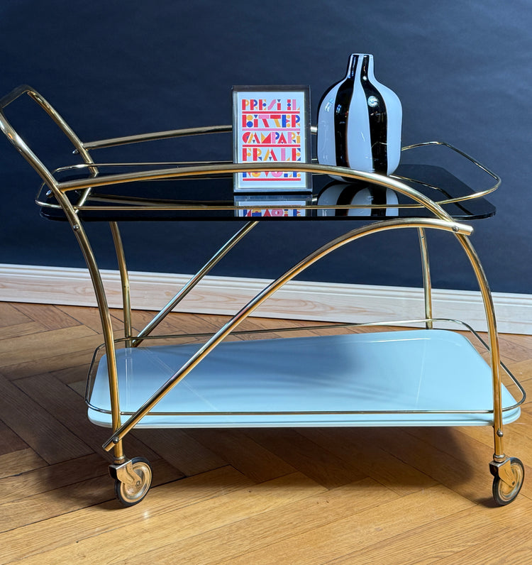 Servierwagen/ Barwagen aus Messing und Glas 1950er