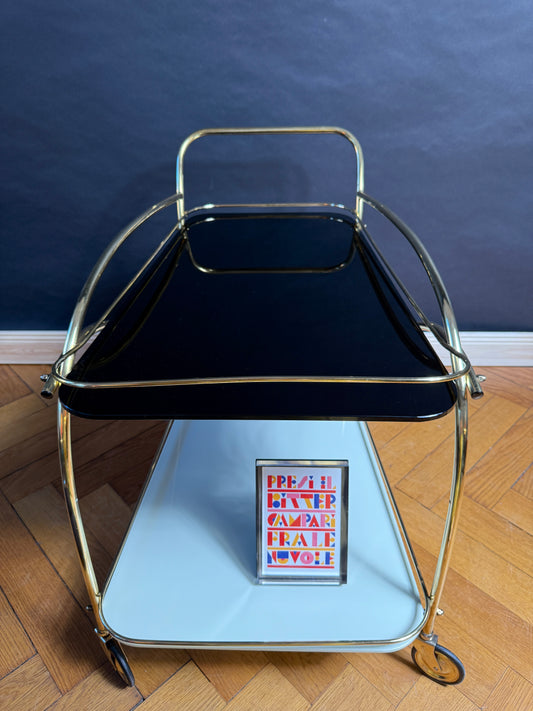 Servierwagen/ Barwagen aus Messing und Glas 1950er