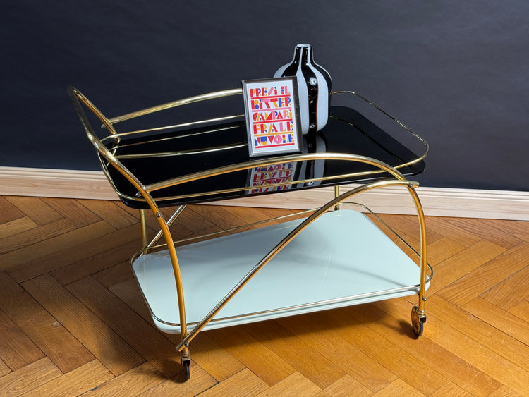 Servierwagen/ Barwagen aus Messing und Glas 1950er