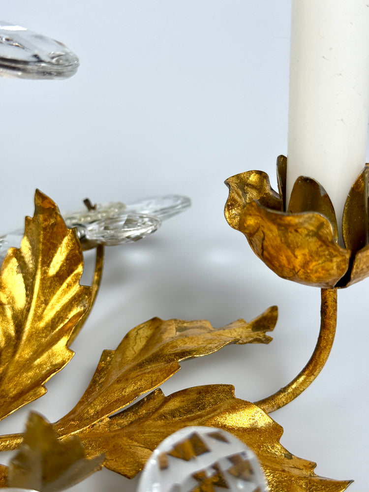 Florentiner Kerzenhalter von Banci Firenze Italy Murano Kristall Gold 1960er