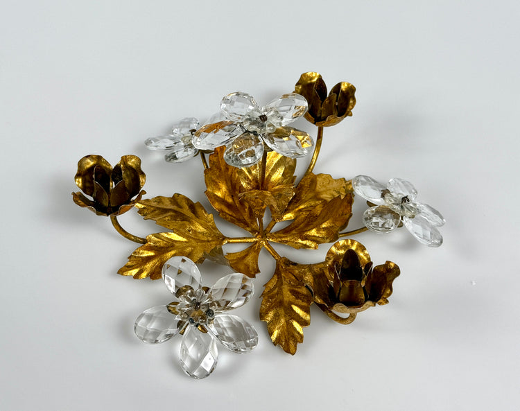 Florentiner Kerzenhalter von Banci Firenze Italy Murano Kristall Gold 1960er