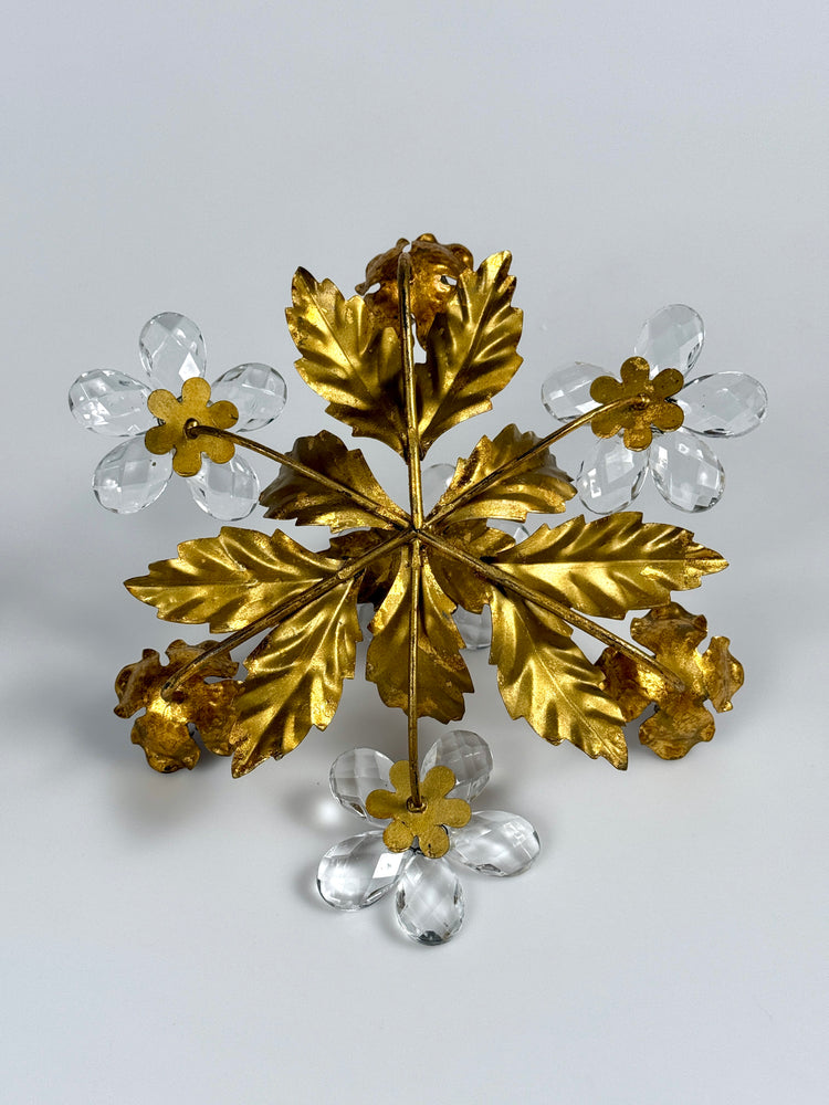 Florentiner Kerzenhalter von Banci Firenze Italy Murano Kristall Gold 1960er