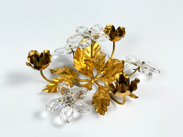 Florentiner Kerzenhalter von Banci Firenze Italy Murano Kristall Gold 1960er