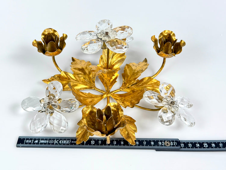 Florentiner Kerzenhalter von Banci Firenze Italy Murano Kristall Gold 1960er