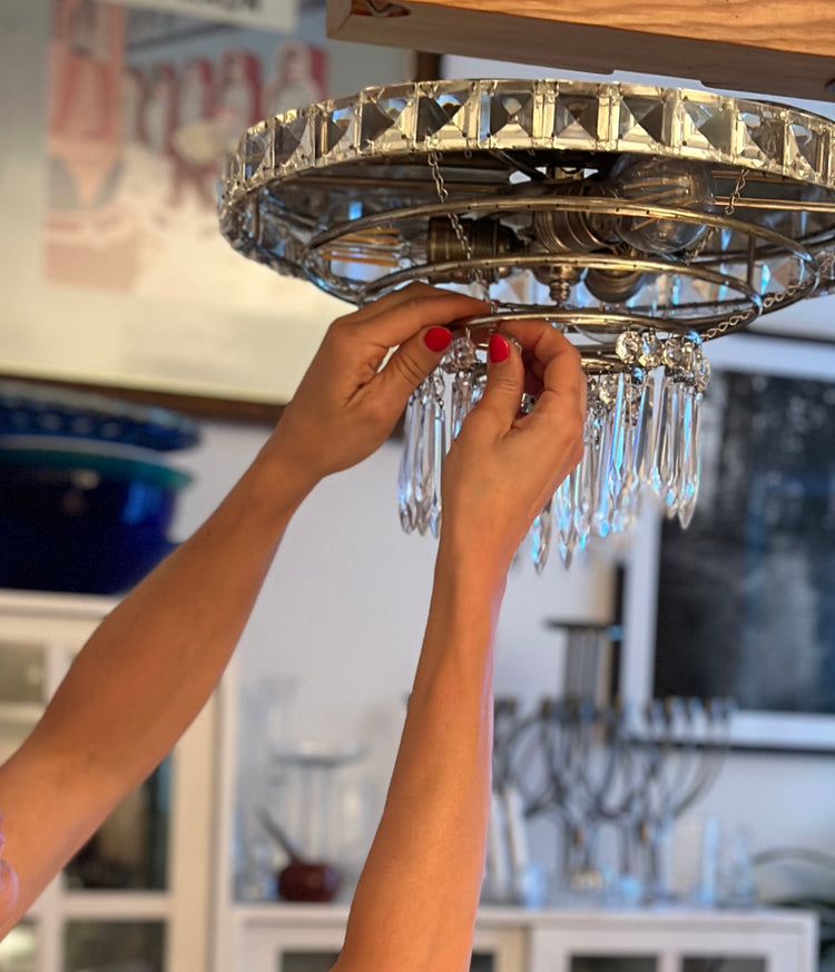 Kronleuchter Pendant light Glas Kristall Prisma 1960er Schweden