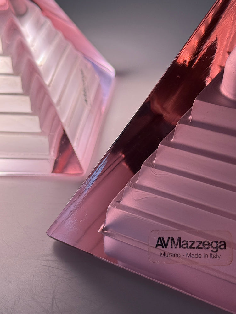 Mazzega Lampen Pendelleuchten Paar Murano Pyramid Piva Italy