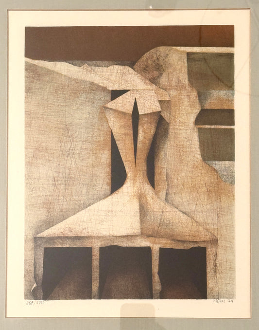 H.O. Müller-Erbach Lithografie 1974 gerahmt