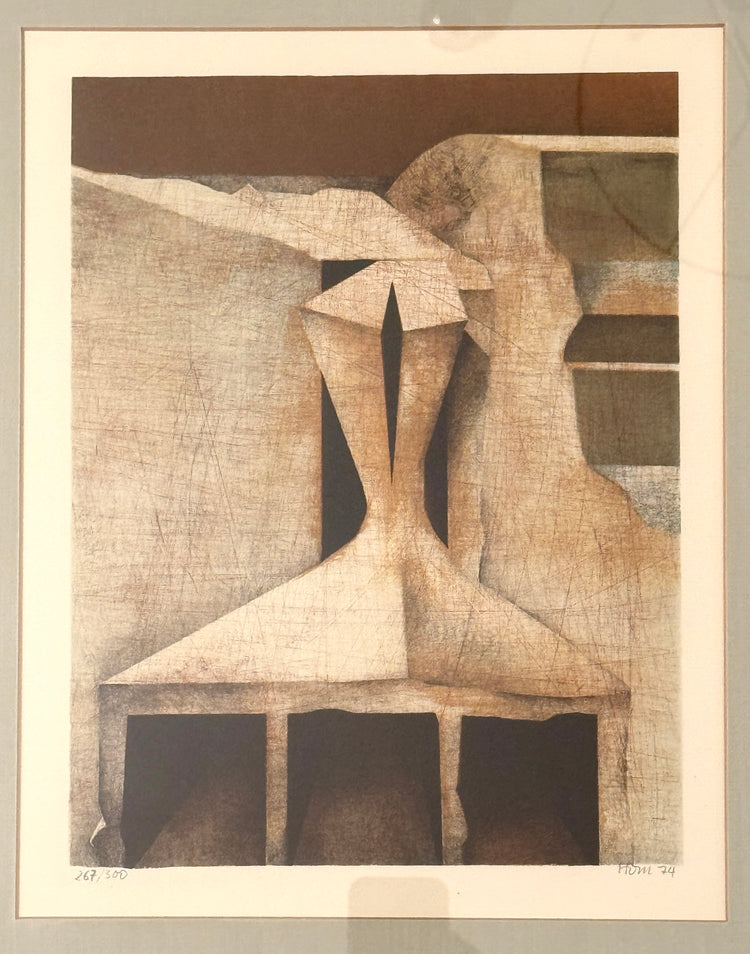 H.O. Müller-Erbach Lithografie 1974 gerahmt