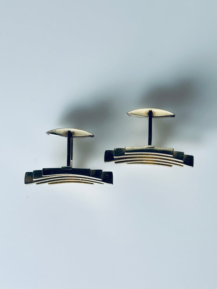 Manschettenknöpfe vergoldet Design 1960er grafisch gepunzt Gitter Plaqué Modern