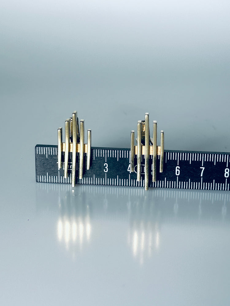 Manschettenknöpfe vergoldet Design 1960er grafisch gepunzt Gitter Plaqué Modern