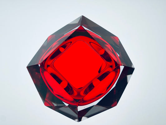 Aschenbecher Ashtray Schale Bowl Murano Sommerso Rot Prisma Diamant Italy Modern 1970er Ueberfang