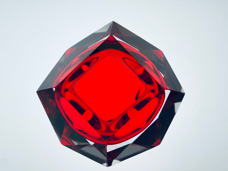 Aschenbecher Ashtray Schale Bowl Murano Sommerso Rot Prisma Diamant Italy Modern 1970er Ueberfang