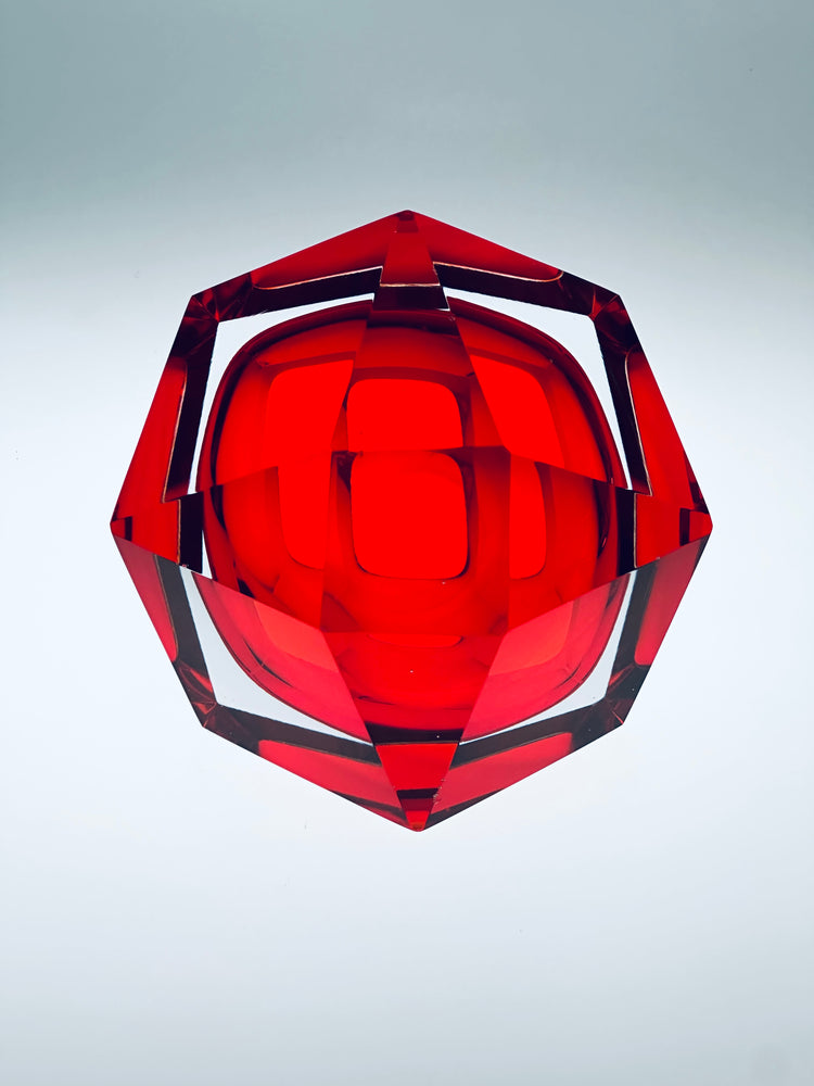 Aschenbecher Ashtray Schale Bowl Murano Sommerso Rot Prisma Diamant Italy Modern 1970er Ueberfang