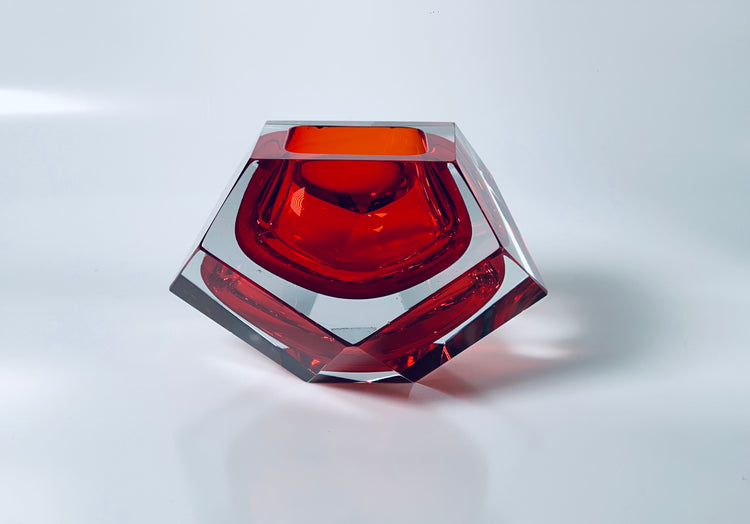 Aschenbecher Ashtray Schale Bowl Murano Sommerso Rot Prisma Diamant Italy Modern 1970er Ueberfang