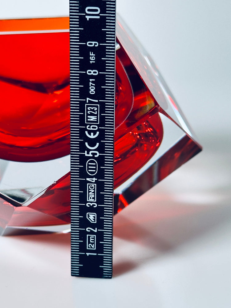 Aschenbecher Ashtray Schale Bowl Murano Sommerso Rot Prisma Diamant Italy Modern 1970er Ueberfang