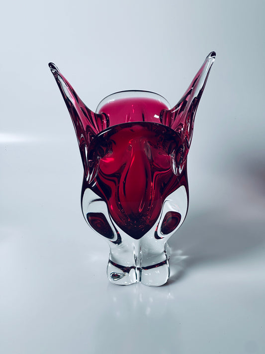 Katzenkopf Vase Böhmen Josef Hospodka für Chribska Glassworks 1960er Sommerso Groß