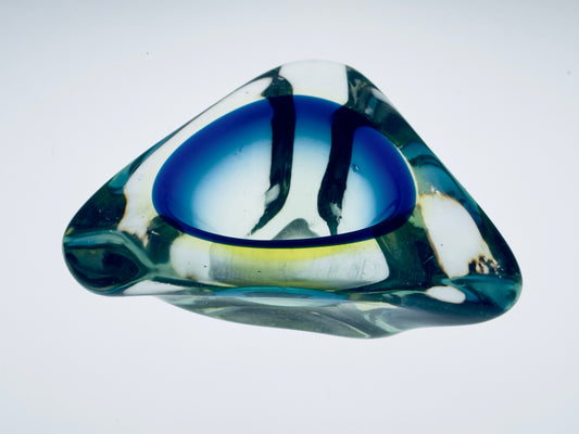 Aschenbecher Flavio Poli Murano Sommerso Italy Modern 1970er blau grün Schale