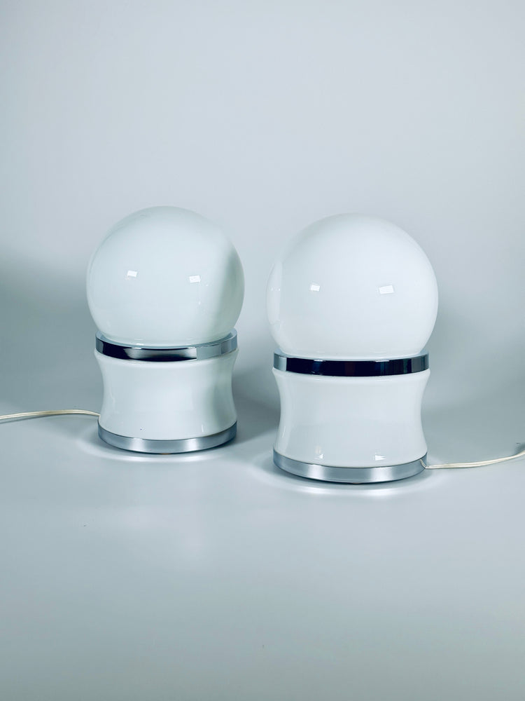 Reggiani Tischlampe Lampe lamp Opalglas Chrom 1960er Italy Modern Space Age