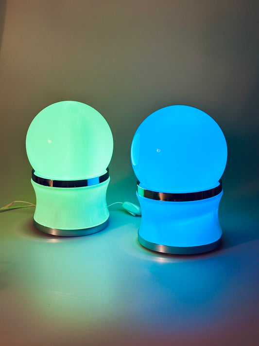 Reggiani Tischlampe Lampe lamp Opalglas Chrom 1960er Italy Modern Space Age