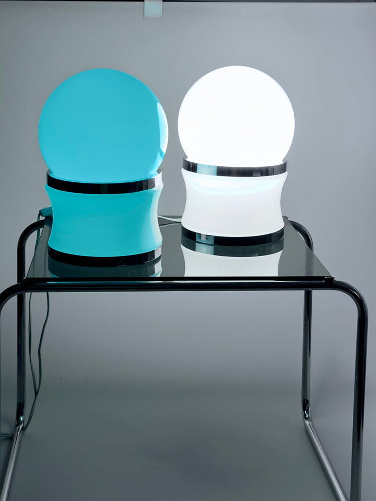 Reggiani Tischlampe Lampe lamp Opalglas Chrom 1960er Italy Modern Space Age