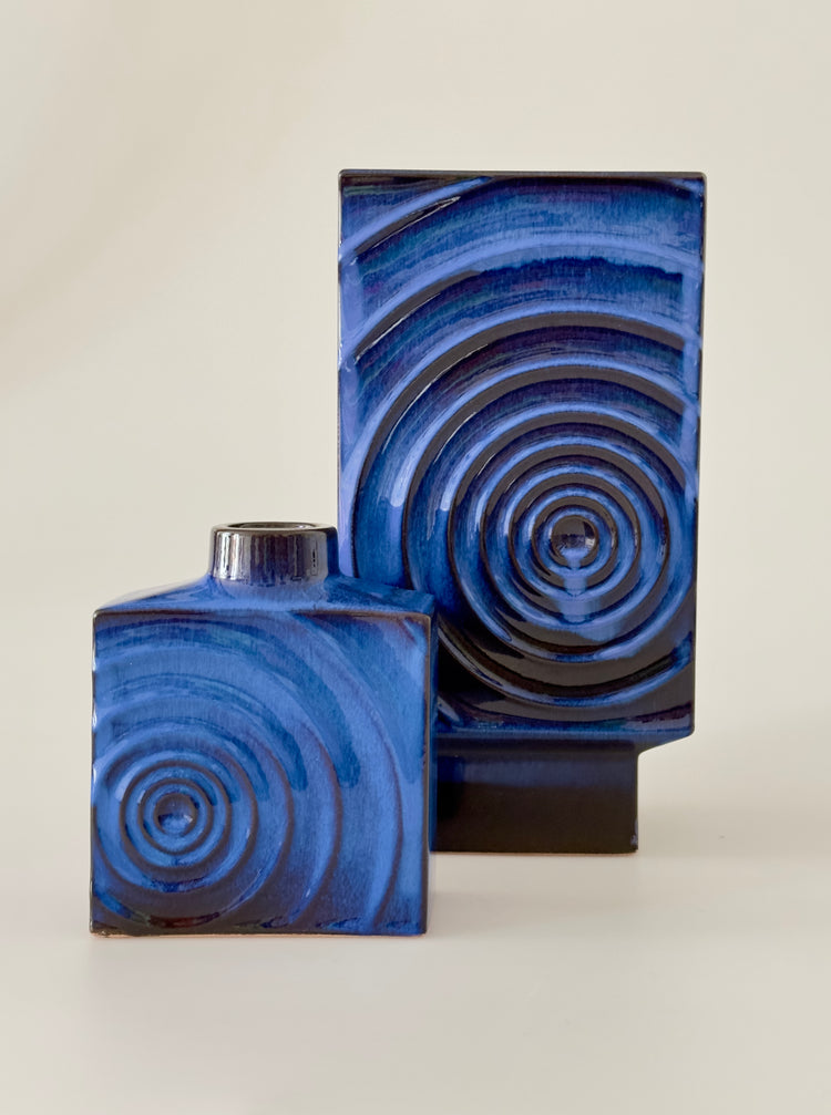 Paar Vasen Vase Design Cari Zalloni für Steuler Keramik OpArt blauschwarz XXL 30 cm