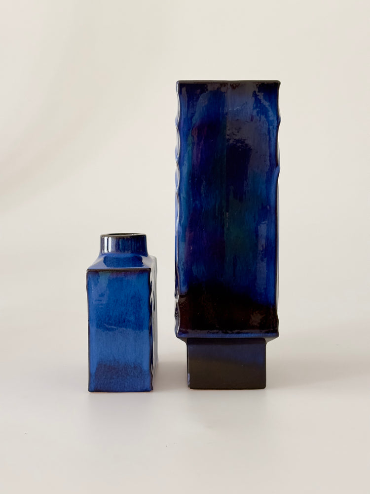 Paar Vasen Vase Design Cari Zalloni für Steuler Keramik OpArt blauschwarz XXL 30 cm