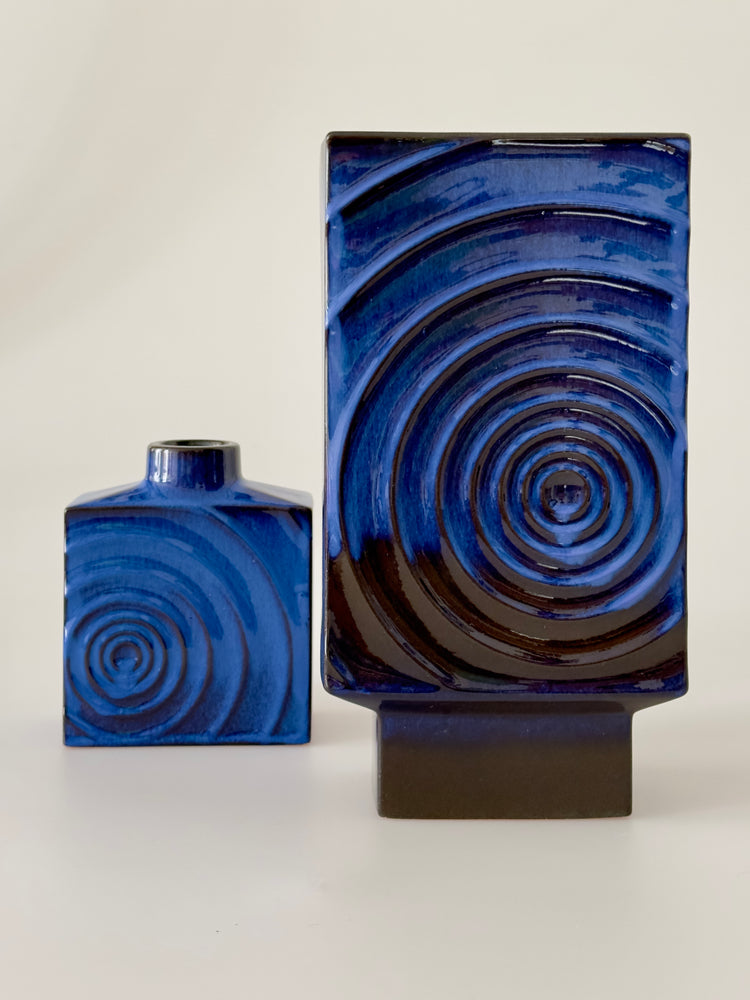 Paar Vasen Vase Design Cari Zalloni für Steuler Keramik OpArt blauschwarz XXL 30 cm