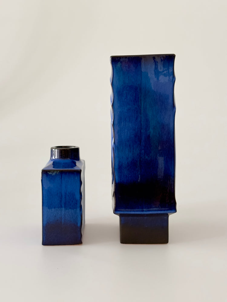 Paar Vasen Vase Design Cari Zalloni für Steuler Keramik OpArt blauschwarz XXL 30 cm