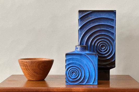 Paar Vasen Vase Design Cari Zalloni für Steuler Keramik OpArt blauschwarz XXL 30 cm