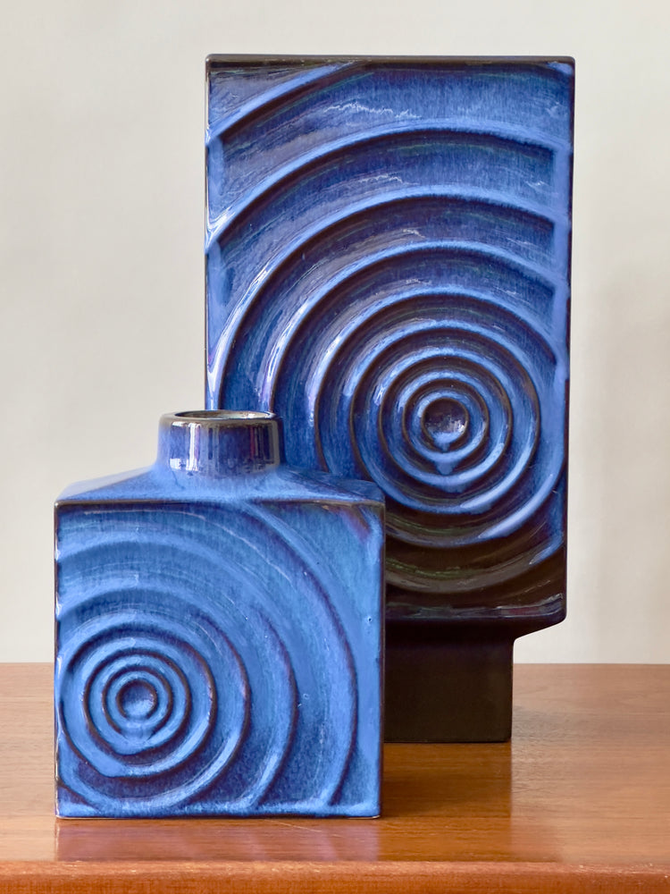 Paar Vasen Vase Design Cari Zalloni für Steuler Keramik OpArt blauschwarz XXL 30 cm