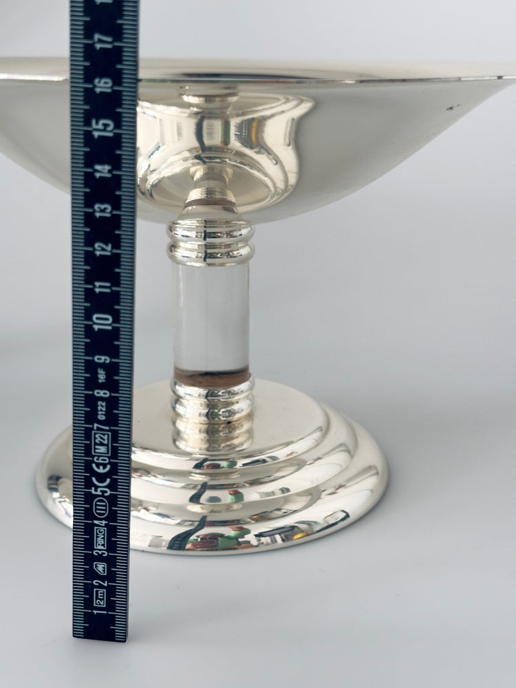 Schale versilbertes Metall Plexiglas Italy 1970er Jahre Artdeco Fussschale