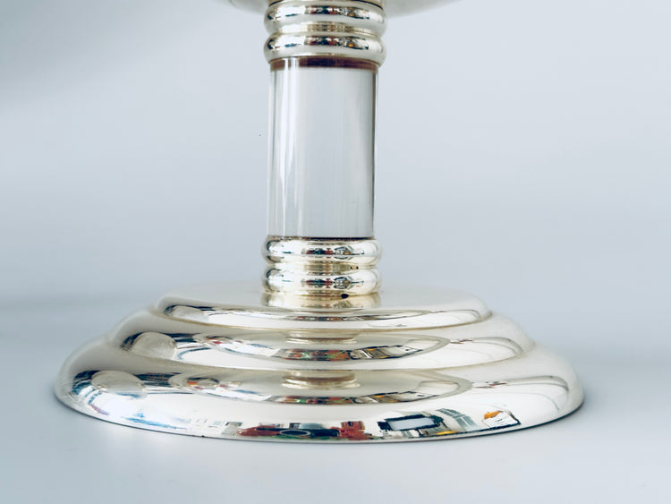 Schale versilbertes Metall Plexiglas Italy 1970er Jahre Artdeco Fussschale