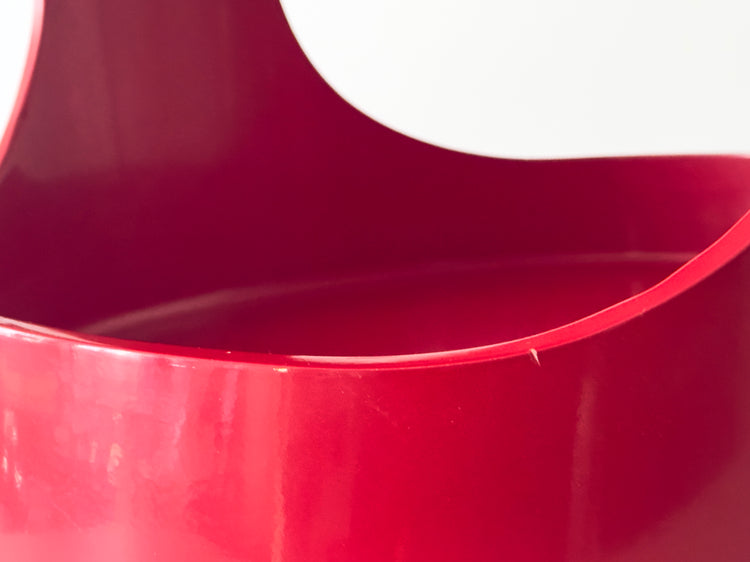 Opal Beistelltisch sidetable Tisch Luna Rollen Rot 1960er Rauchglas Barwagen space age