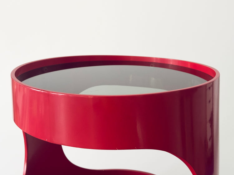 Opal Beistelltisch sidetable Tisch Luna Rollen Rot 1960er Rauchglas Barwagen space age