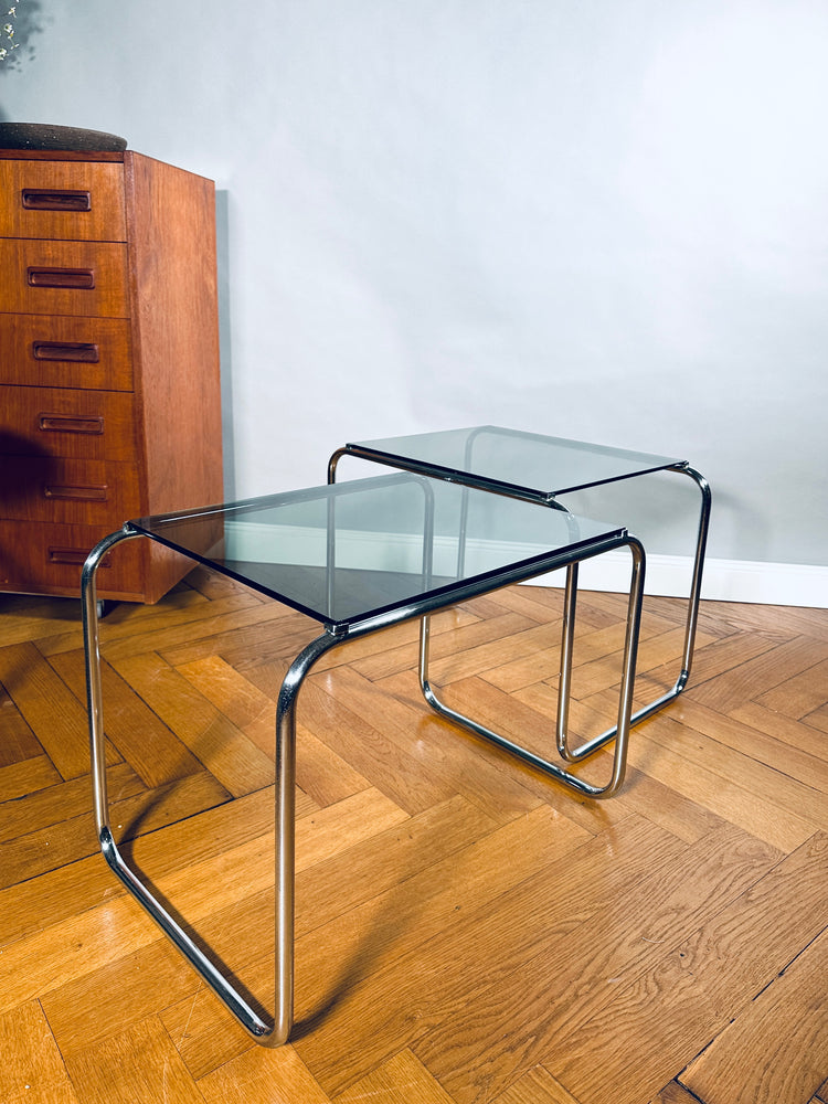 sidetable Beistelltisch Nachttisch Design Italy 1960er ähnlich Laccio Breuer Rauchglas grau