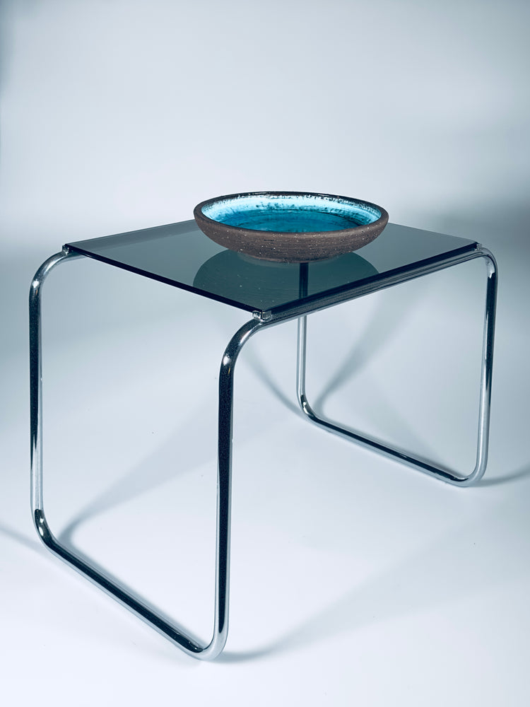 sidetable Beistelltisch Nachttisch Design Italy 1960er ähnlich Laccio Breuer Rauchglas grau