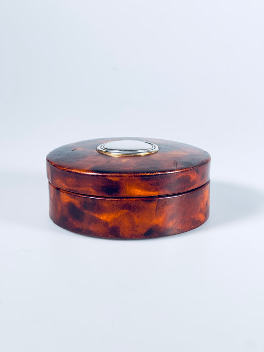 Dose Schatulle echtes Leder Italy 925 Silber de Giovanni Argenteria 1950er Milano Deckeldose