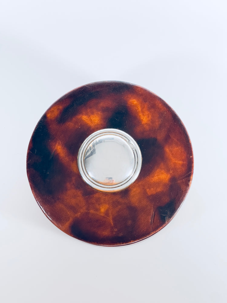 Dose Schatulle echtes Leder Italy 925 Silber de Giovanni Argenteria 1950er Milano Deckeldose