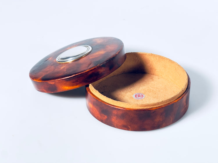 Dose Schatulle echtes Leder Italy 925 Silber de Giovanni Argenteria 1950er Milano Deckeldose