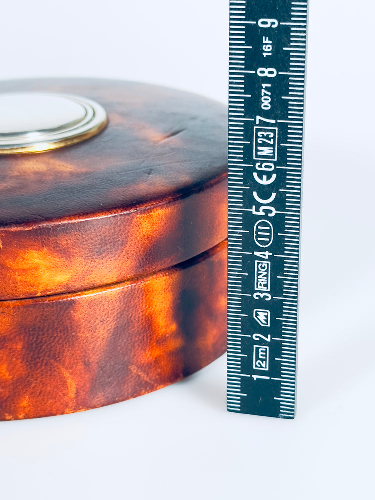 Dose Schatulle echtes Leder Italy 925 Silber de Giovanni Argenteria 1950er Milano Deckeldose