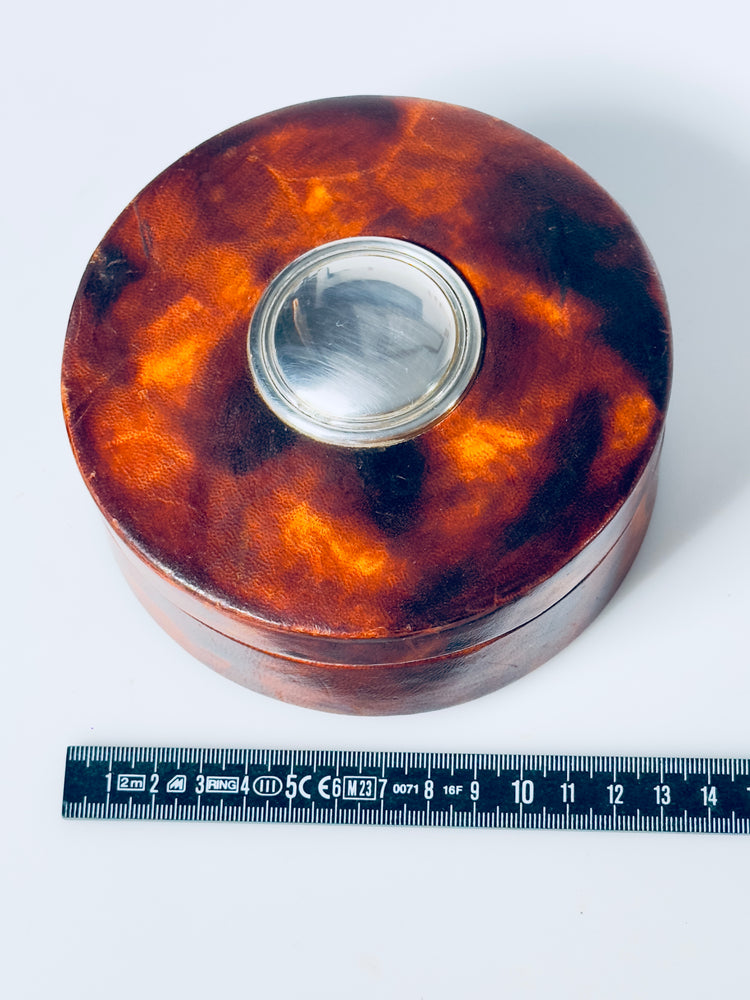 Dose Schatulle echtes Leder Italy 925 Silber de Giovanni Argenteria 1950er Milano Deckeldose