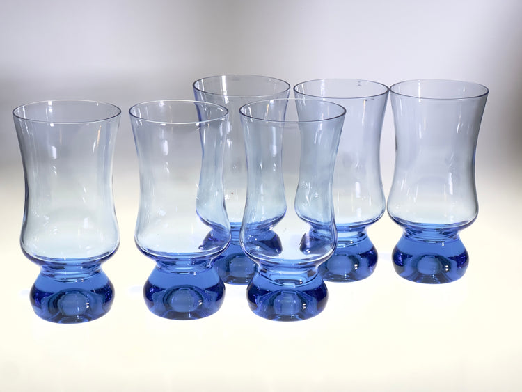 6 Gläser blau mundgeblasen Glas Midcentury Vintage Wasserglas 1960er